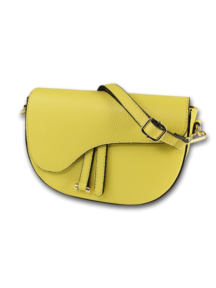Leder Schultertasche, Umhängetasche Toscanto Tasche gelb ca. 22cm