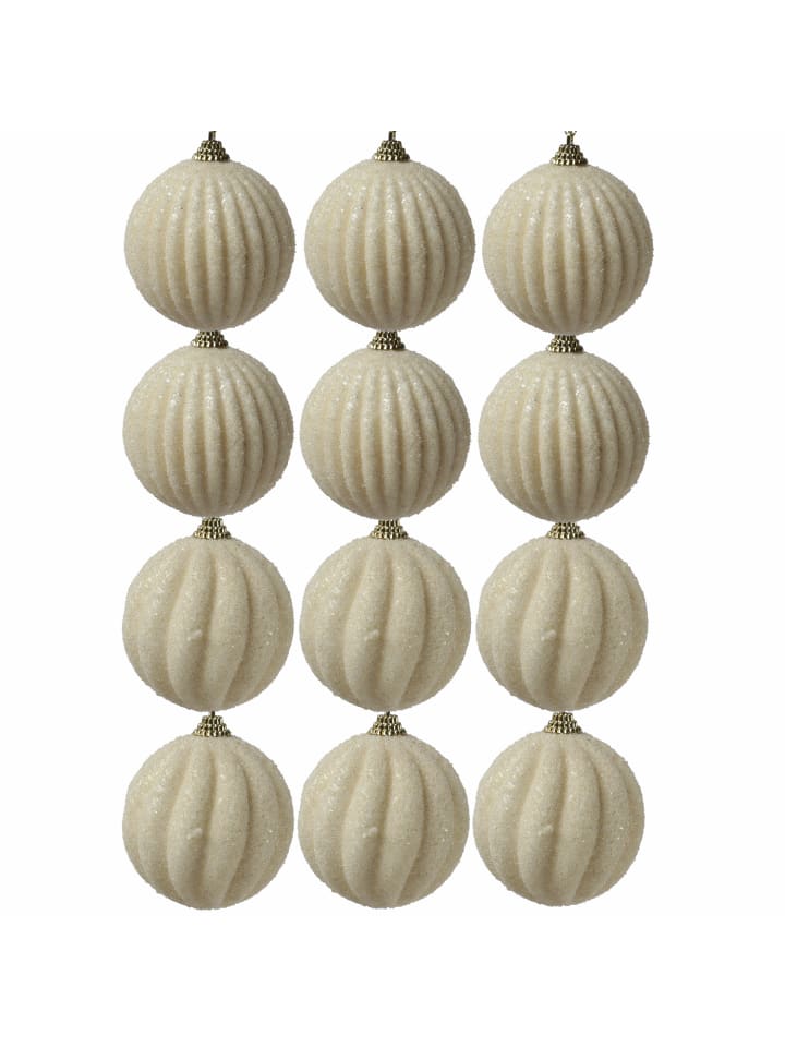 12x Christbaumkugeln Weihnachtskugeln bruchfest 2 Designs D: 8cm creme