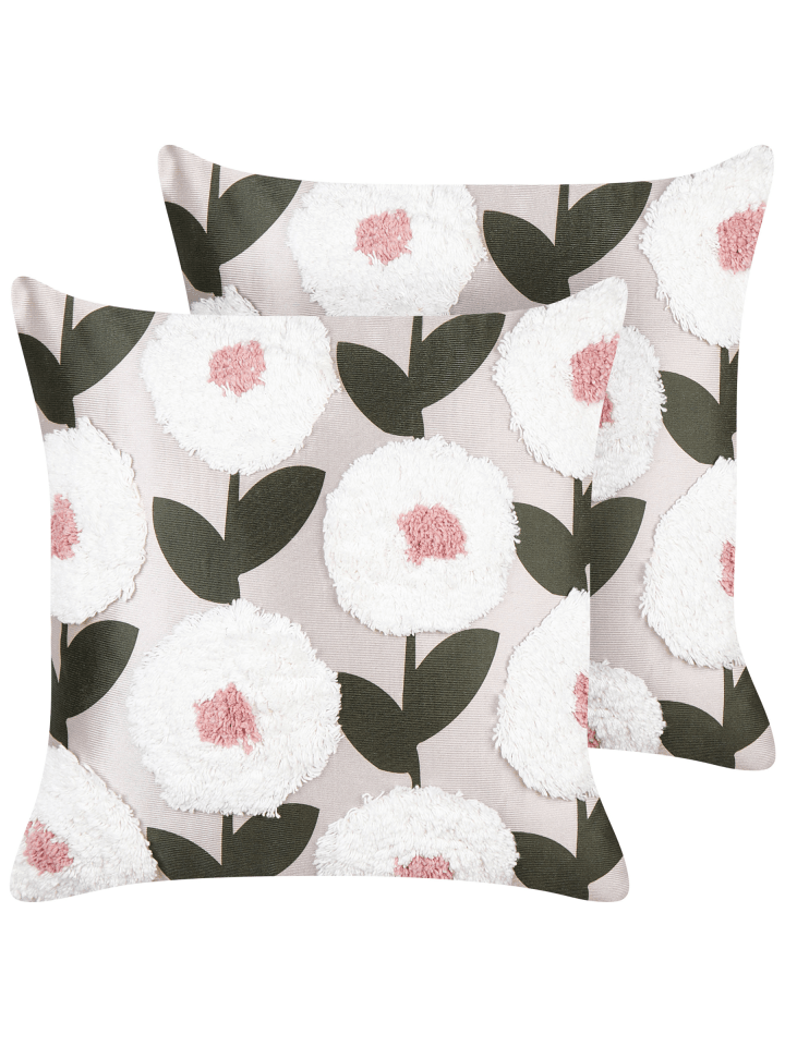 2er-Set Dekokissen KUNRI in Rosa/Weiß/Grün