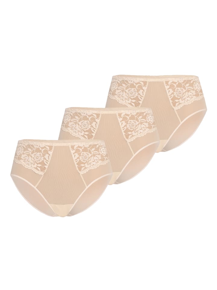 3er Pack: Hohe Taille Slip mit floraler Spitze Vida in beige