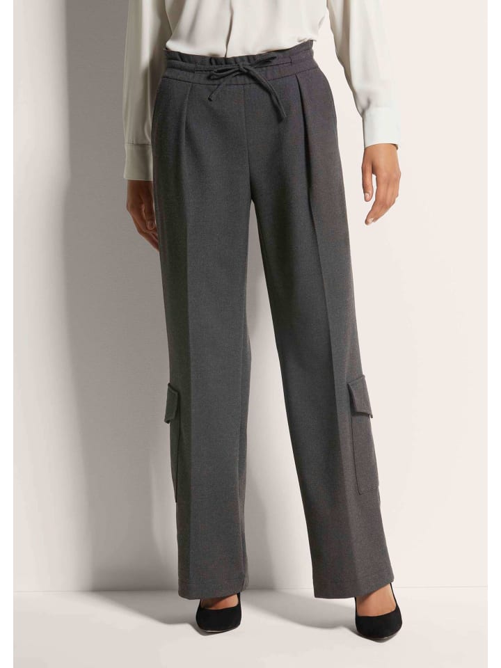Schlupfhose mit ausgestelltem Bein in steingrau / wollweiß / melange