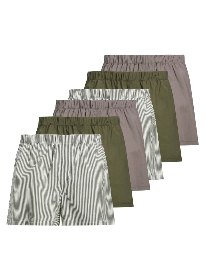 Web-Boxershorts 6er Pack in Grün/Weiß/Braun