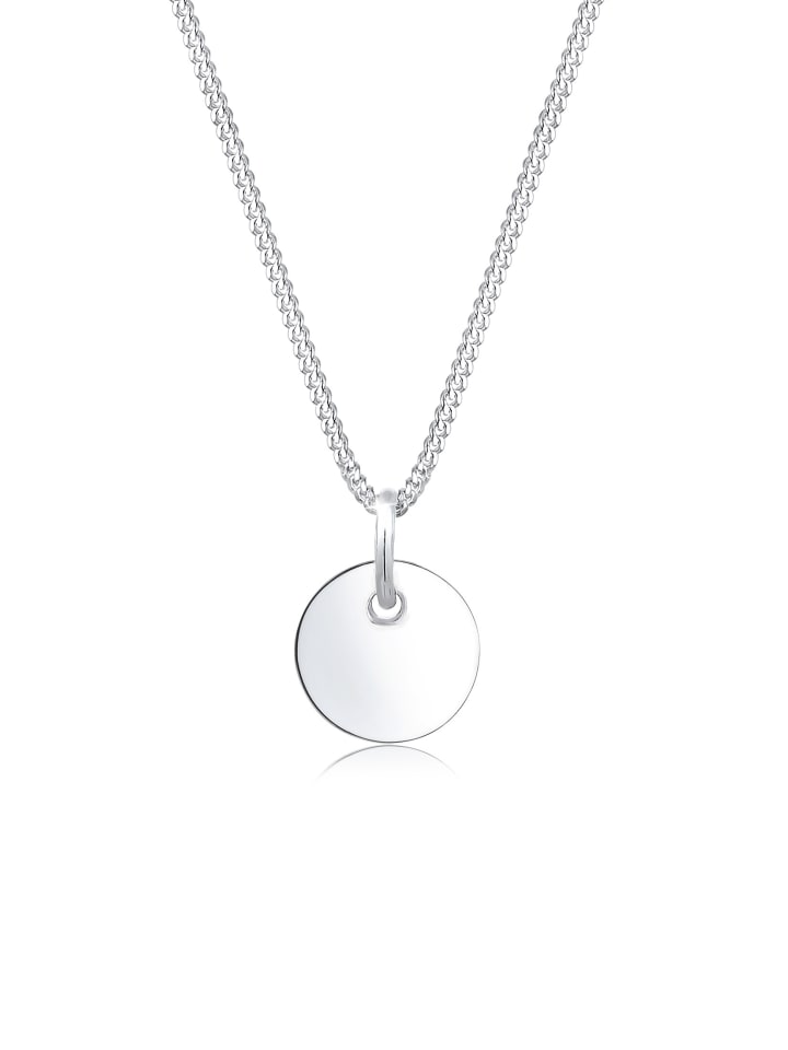 Halskette 925 Sterling Silber Geo, Kreis, Plättchen in Silber