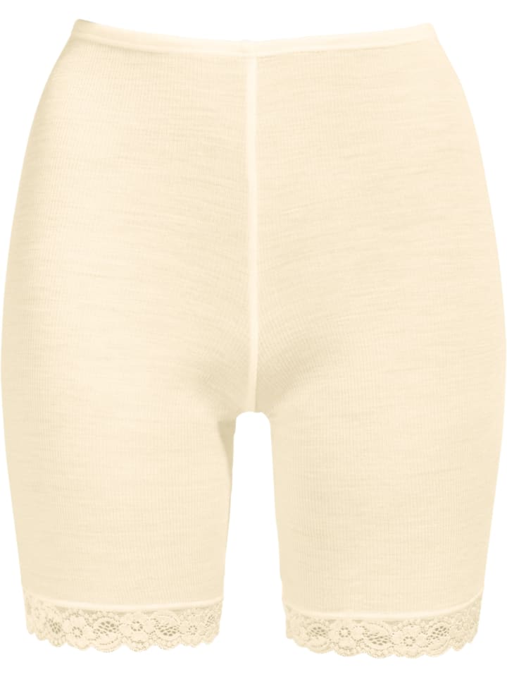 Seide, Spitze, Wolle, Feinripp Schlüpfer, lang in creme