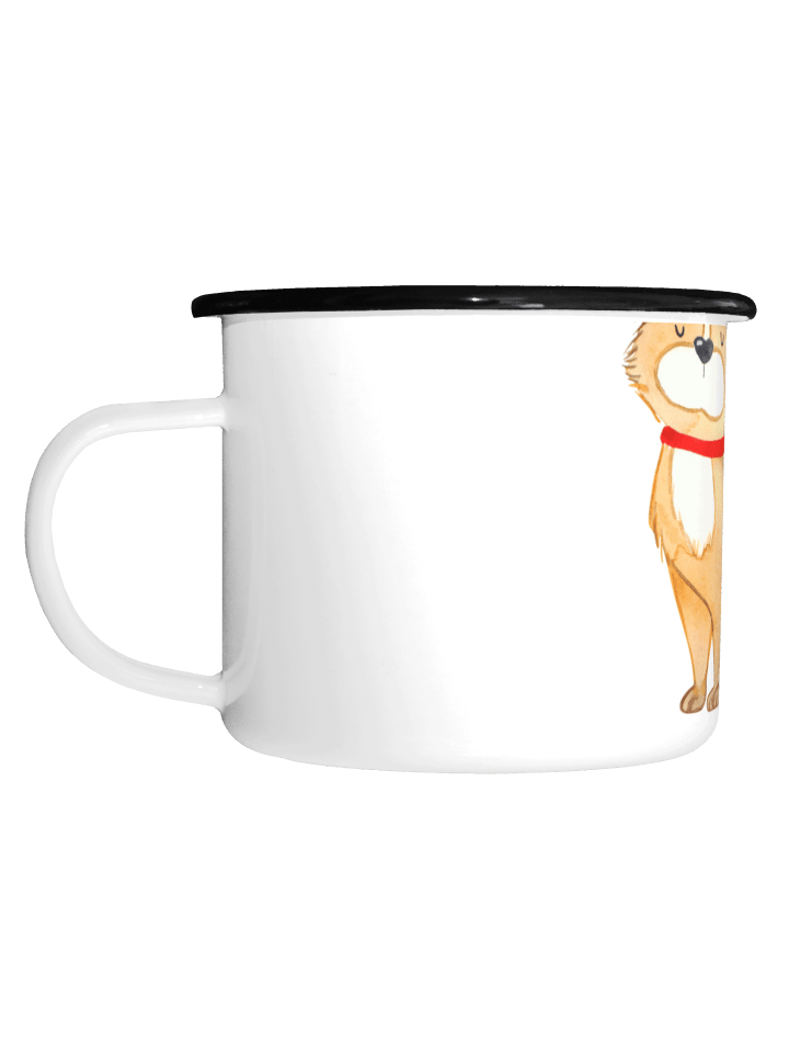 Emaille Tasse Hund Glück mit Spruch in Weiß