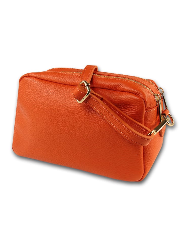 Leder Umhängetasche Toscanto Tasche orange ca. 22cm