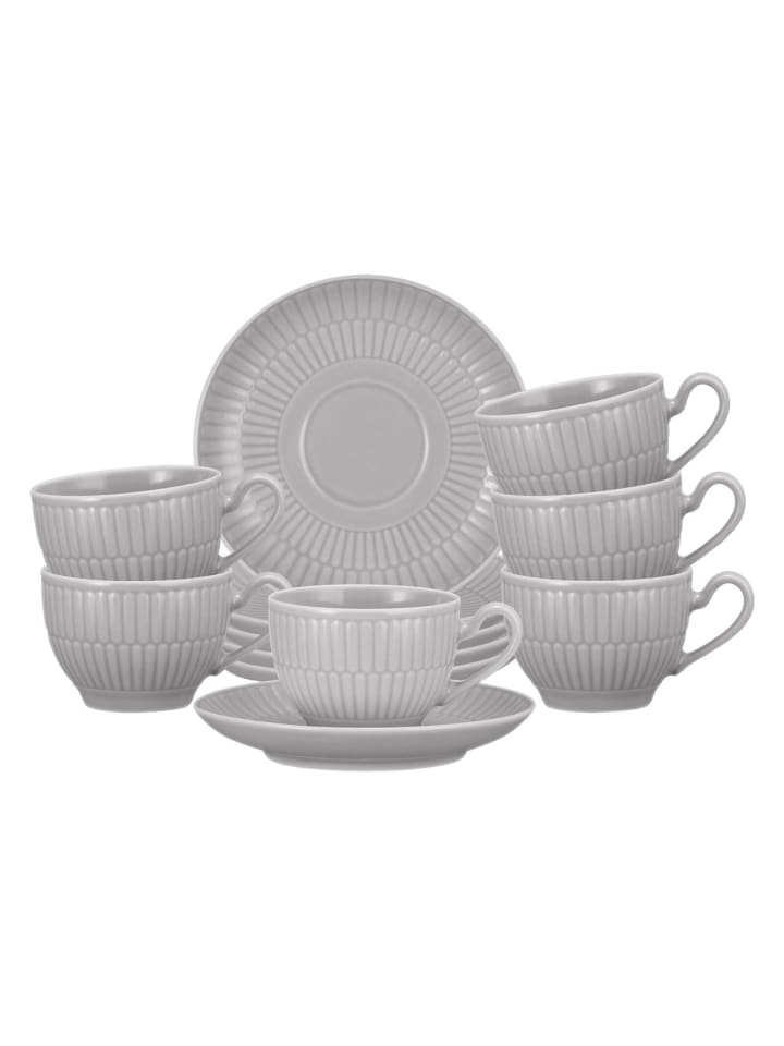 6er Set Espressotassen mit Untertassen Amina in Silbergrau 100 ml