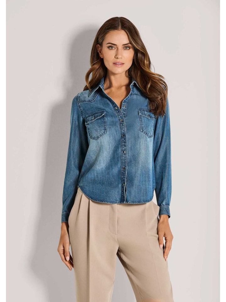Lässige Denim-Bluse mit Hemdkragen in bleached