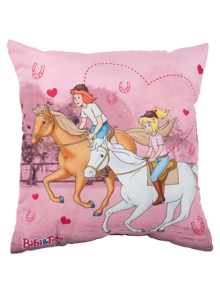 Bibi & Tina Kissen Pferde Plüsch Zierkissen Kopfkissen 40 x 40 cm in pink