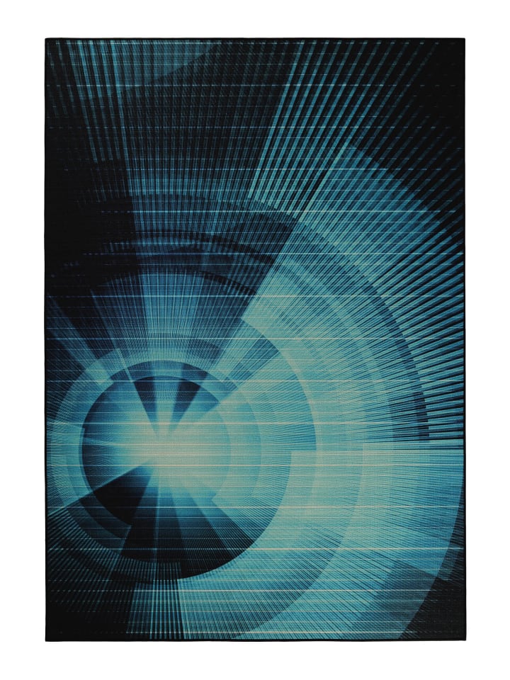 Kurzflorteppich Cyber Swirl in blau-schwarz