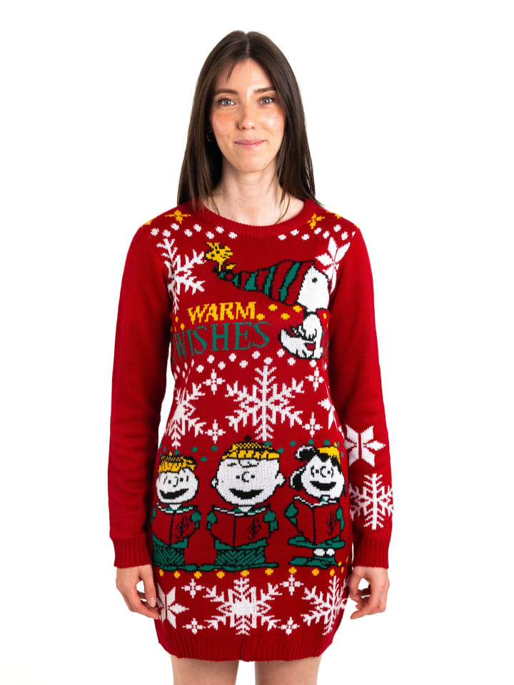 The Peanuts Snoopy Strickkleid Winter Strick in rot