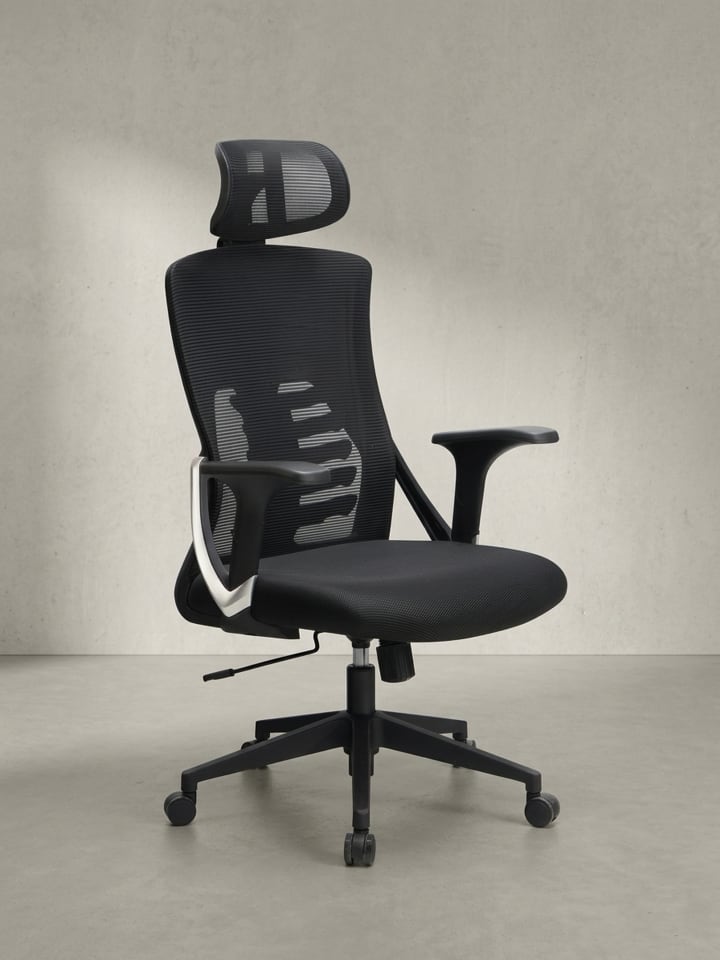 Bürostuhl mit Mesh-Bezug, Ergonomisch, Lordose & Kopfstütze, Büro