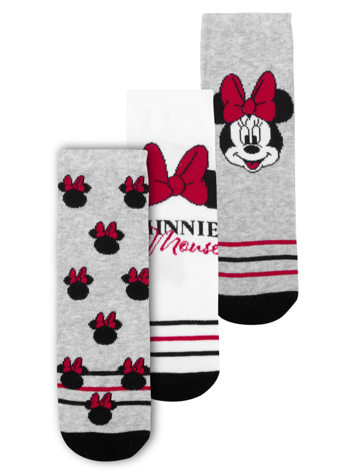 3er Pack Disney Minnie Mouse Socken Sneaker Strümpfe in grau