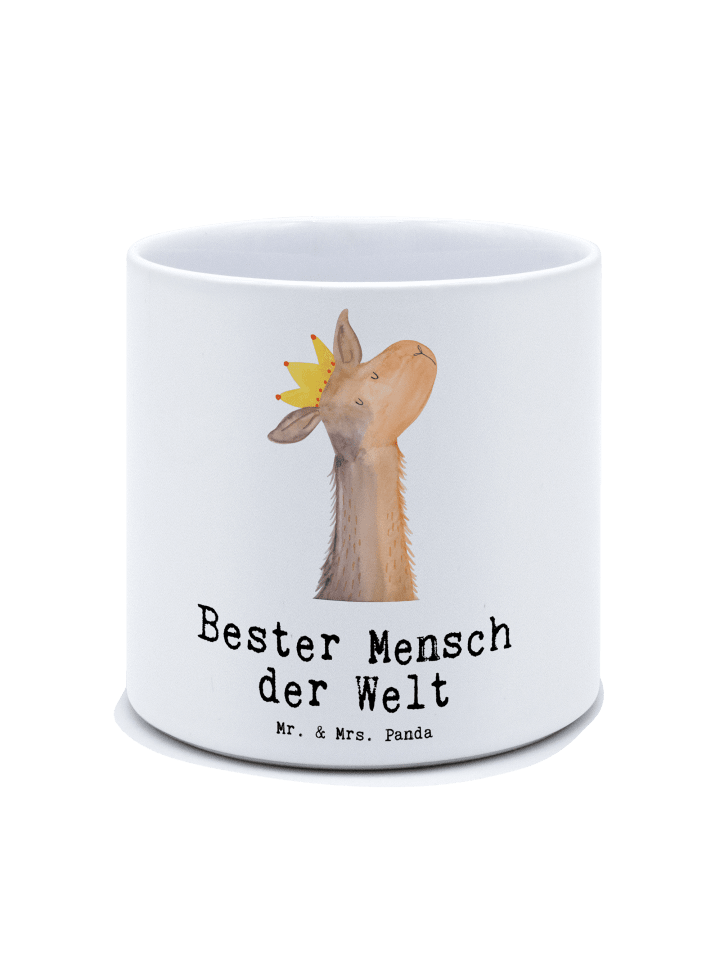 Blumentopf Lama Bester Mensch der Welt mit Spruch in Weiß