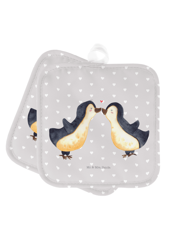 Topflappen Pinguin Liebe ohne Spruch in Grau Pastell