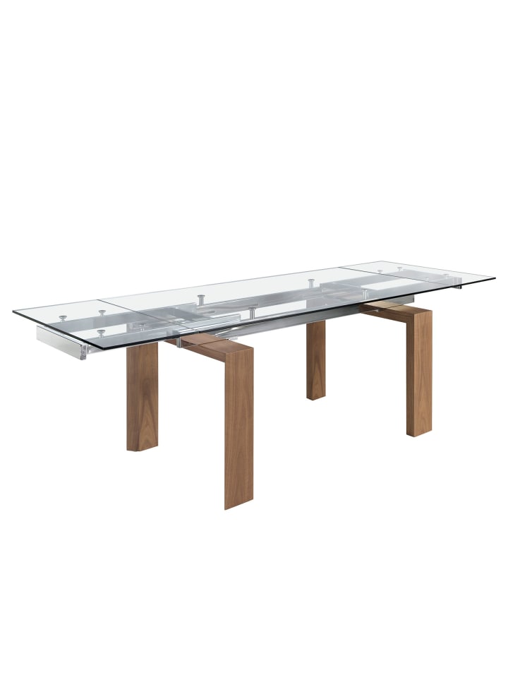 Ausziehbarer Esstisch 1007 in Walnuss/Glas/Stahl – (B)160 x (T)90 x (H)75 cm