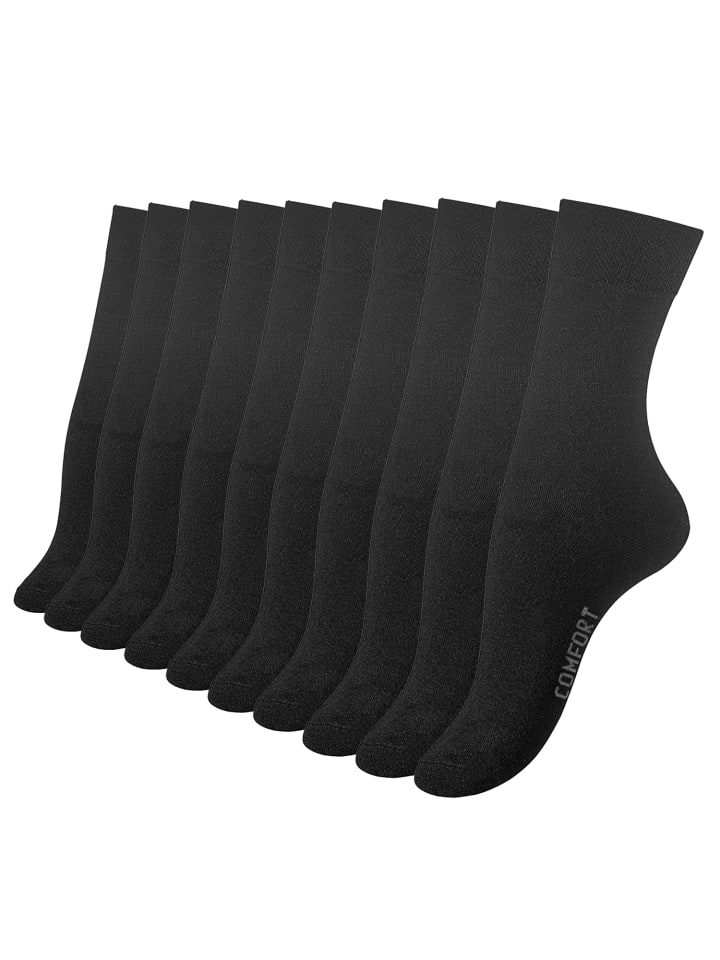 10 Paar Socken Basicsocken ohne Gummibund, Komfortsocken in Schwarz