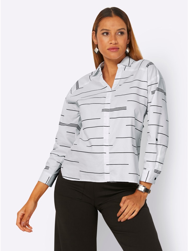 Bluse in ecru-schwarz-bedruckt
