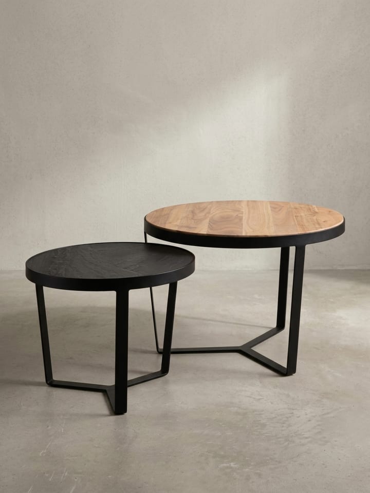 Couchtisch 2er Set Akazie Massivholz / Steinoptik Wohnzimmertisch