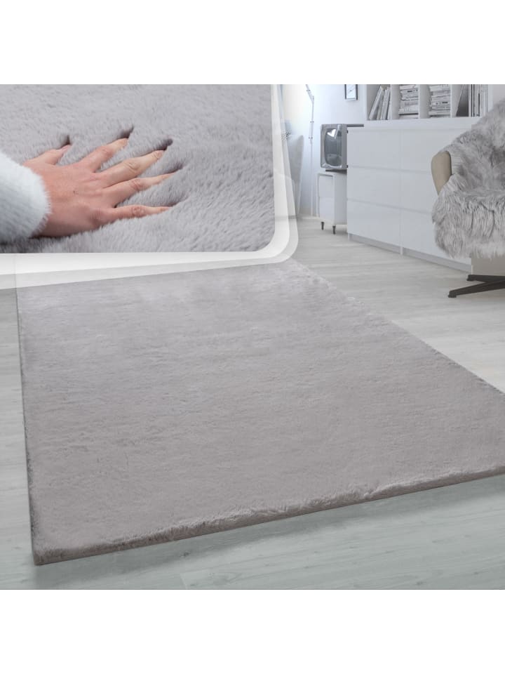 Hochflor Teppich Unifarben schmutzabweisend in Grau