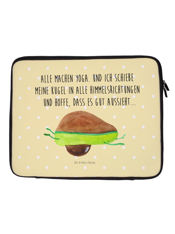 Laptoptasche Avocado Yoga mit Spruch in Gelb Pastell