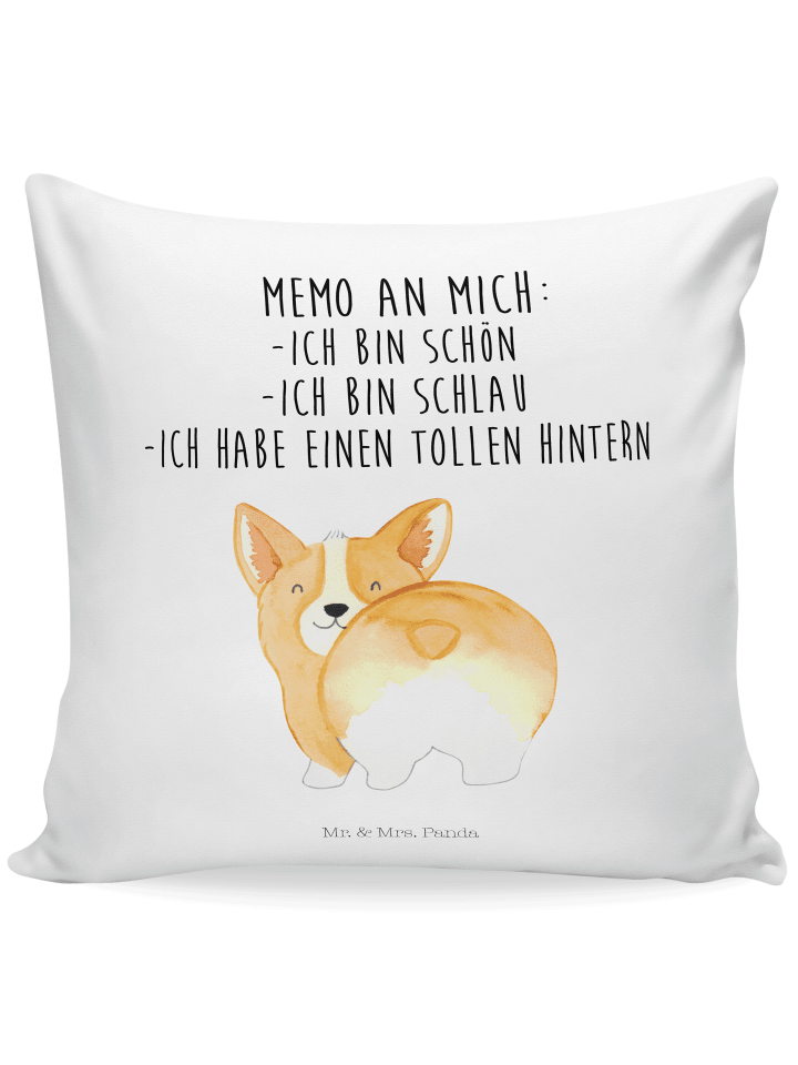 Kuschelkissen 40x40 Corgi Po mit Spruch in Weiß