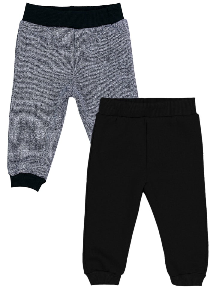 Baby Jungen Hosen Fleece Angeraut Winter 2er Pack in grau/schwarz