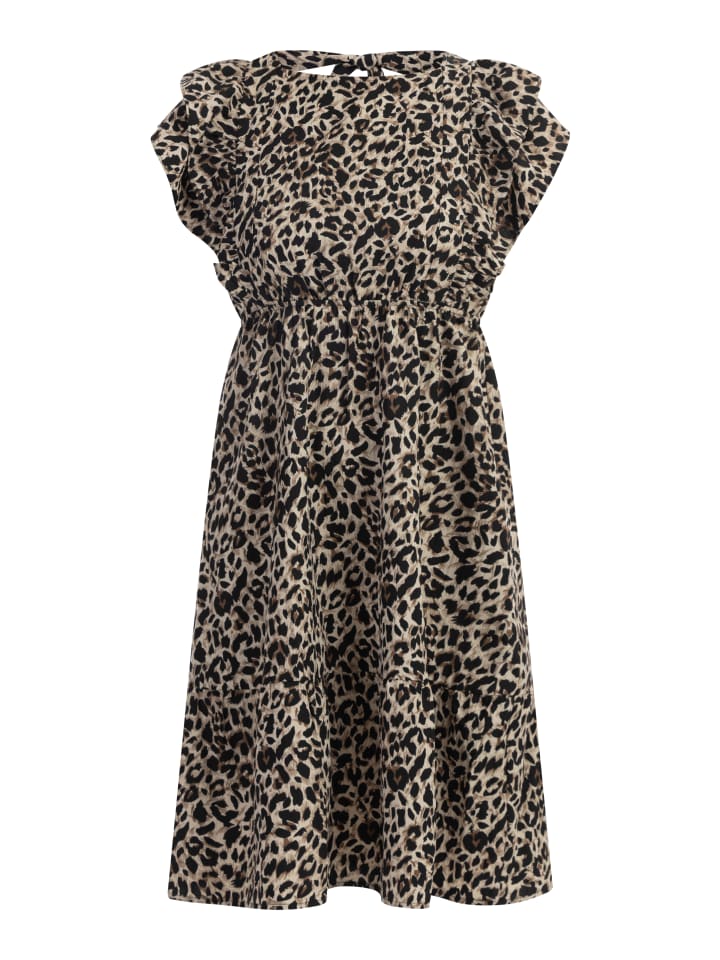 Damen Midikleid Mit Leoprint in Beige Leo