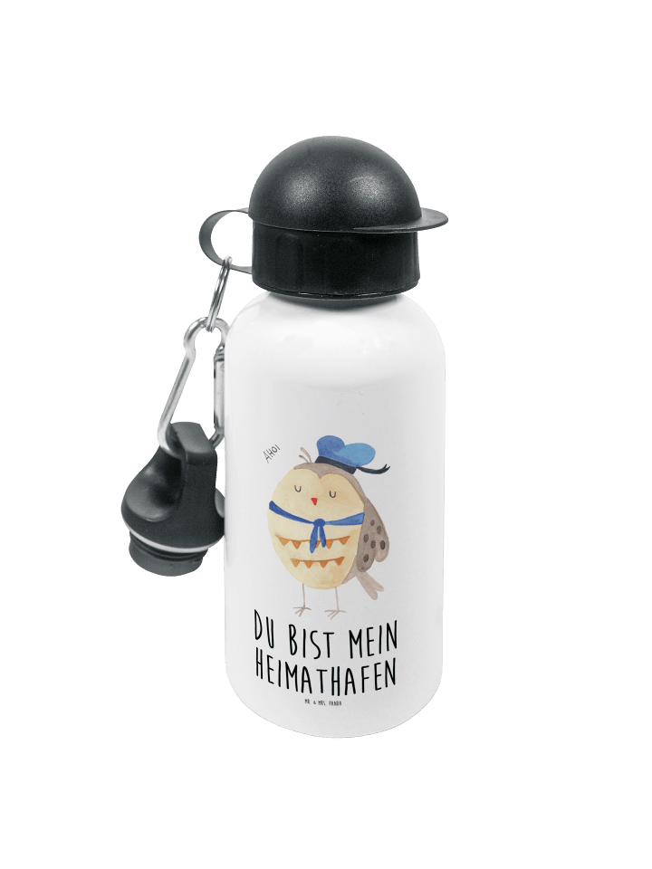 Trinkflasche Eule Matrose mit Spruch in Weiß