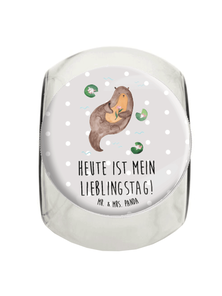 Bonbonglas Otter Seerose mit Spruch in Grau Pastell