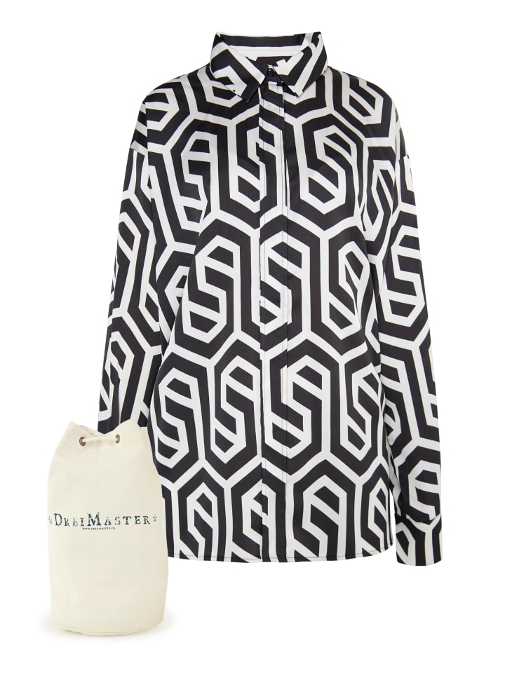 Damen Hemdbluse + Shopping Bag - Set in Schwarz Wollweiss
