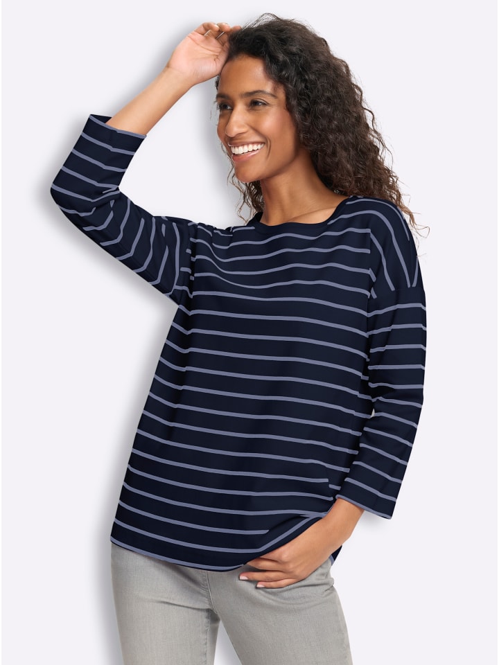 Shirt in marine-taubenblau-geringelt