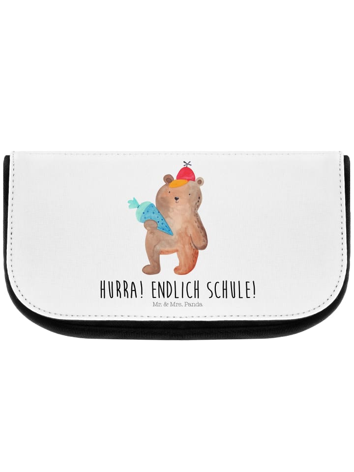 Kosmetiktasche Bär Schultüte mit Spruch in Weiß