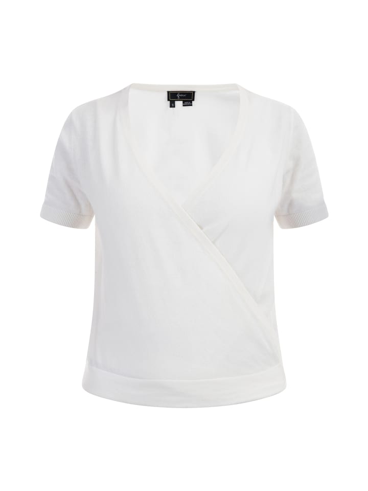 Damen Kurzarm-Pullover in Wollweiss