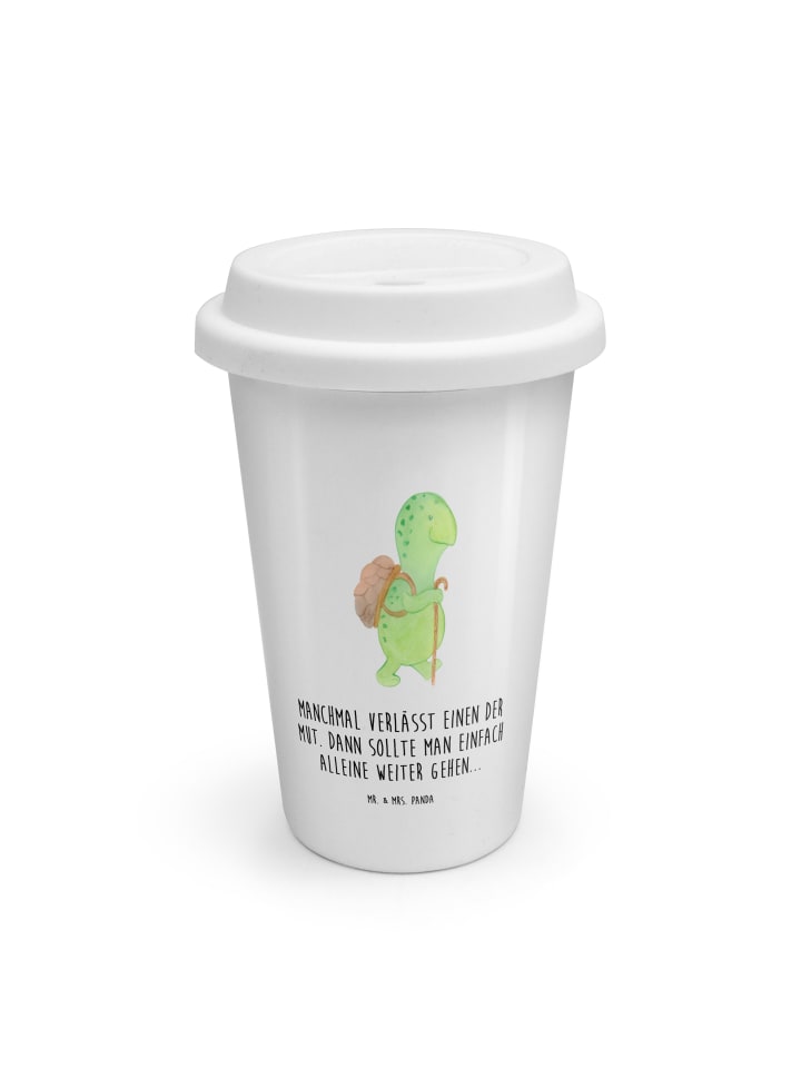 Coffee To Go Becher Schildkröte Wanderer mit Sp... in Weiß