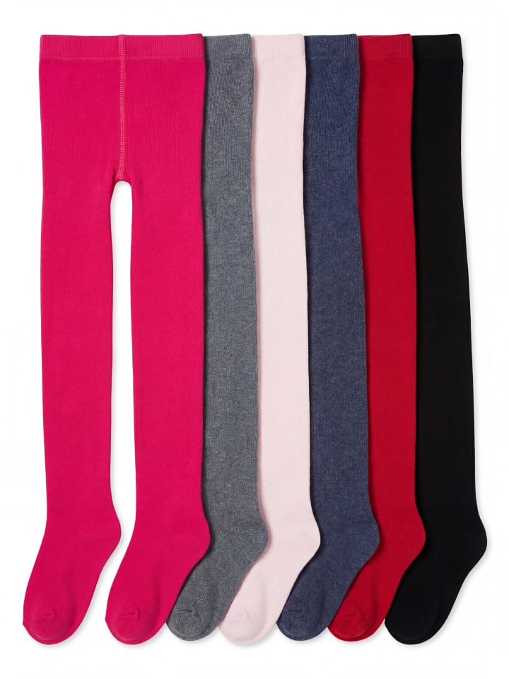 Mädchen Strickstrumpfhosen Bunt Gemustert 6er Pack in schwarz/rot
