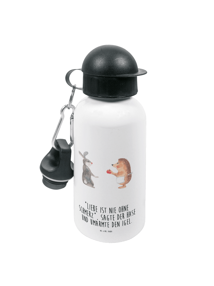 Trinkflasche Hase Igel mit Spruch in Weiß