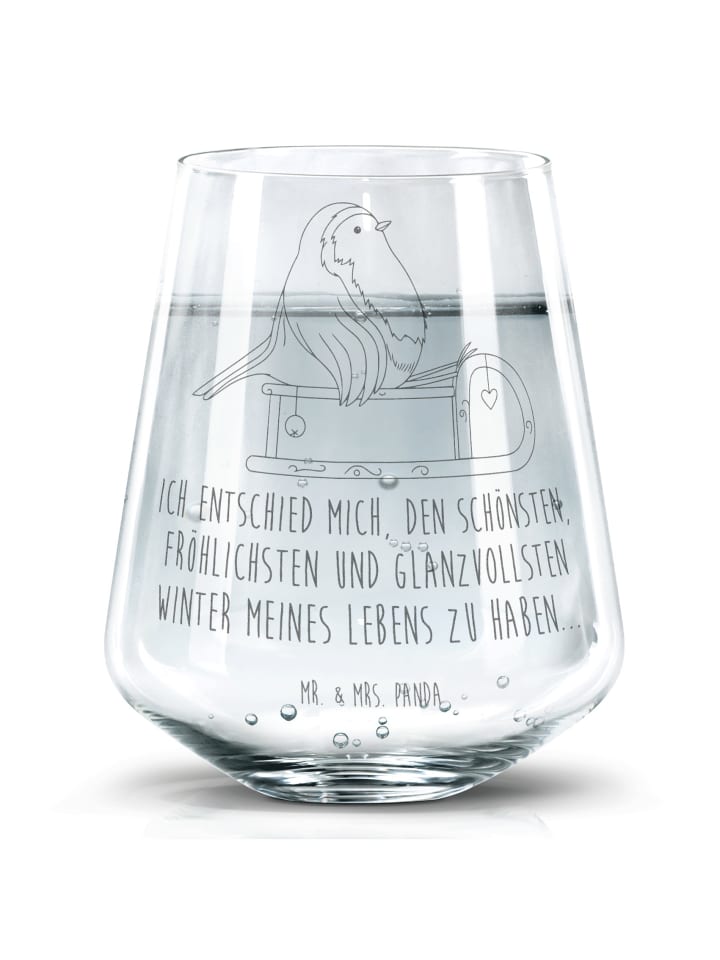 Glas Rotkehlchen Schlitten mit Spruch in Transparent