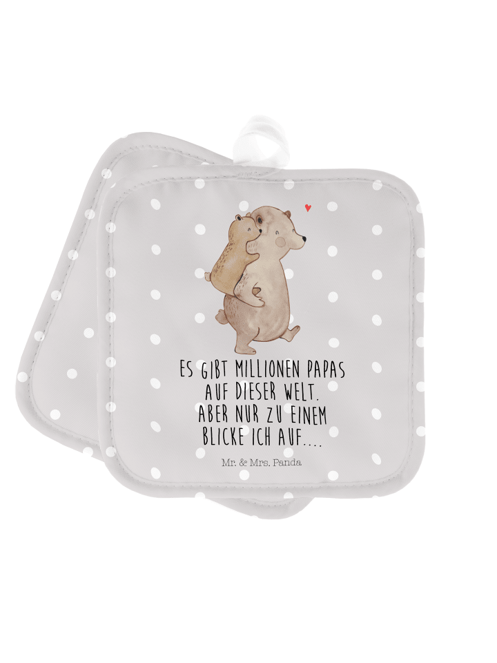 Topflappen Papa Bär mit Spruch in Grau Pastell