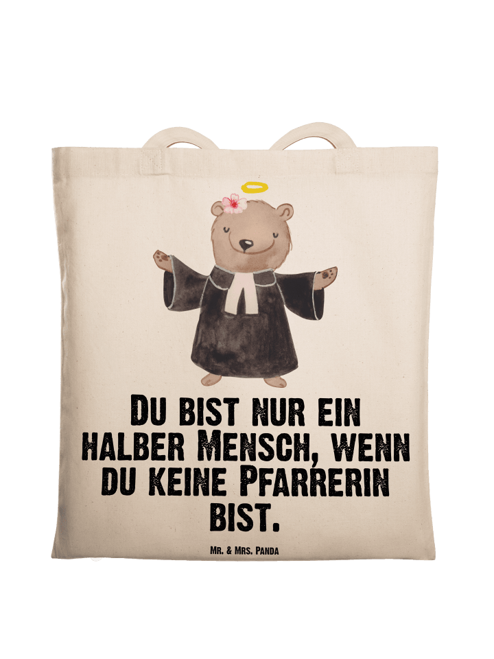 Tragetasche Pfarrerin Herz mit Spruch in Creme