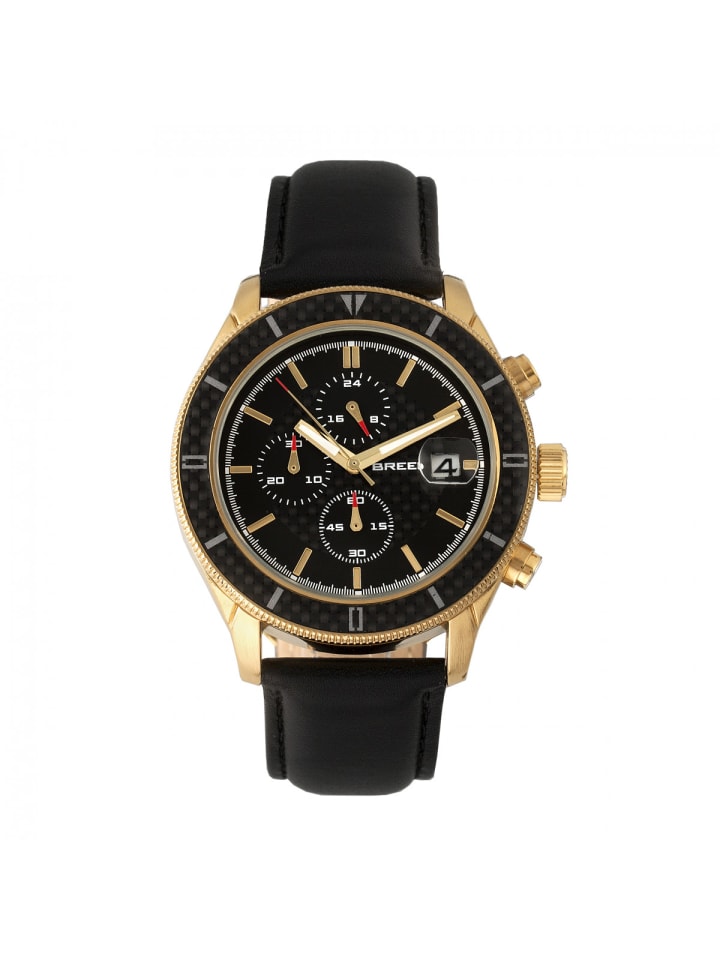Maverick Chronograph Lederarmbanduhr mit Datumsanzeige in Gold/Black
