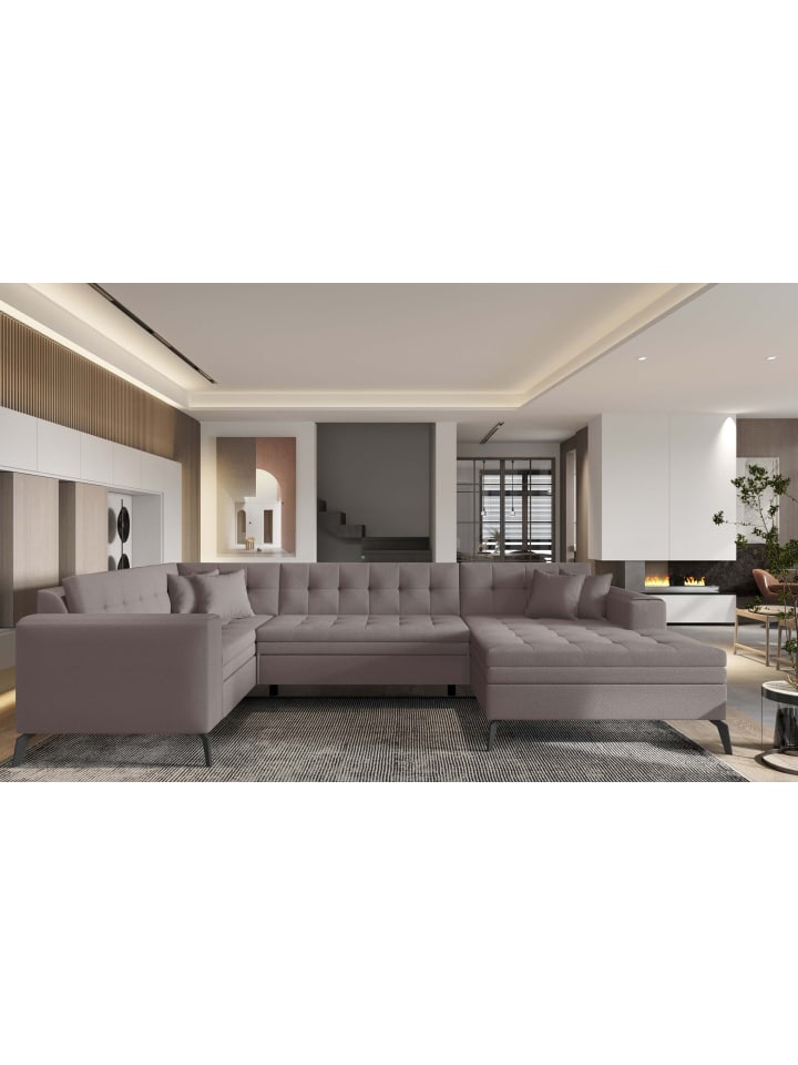 Monton Recamiere Rechts in Taupe - (L) 180 x (B) 340 x (H) 93 cm