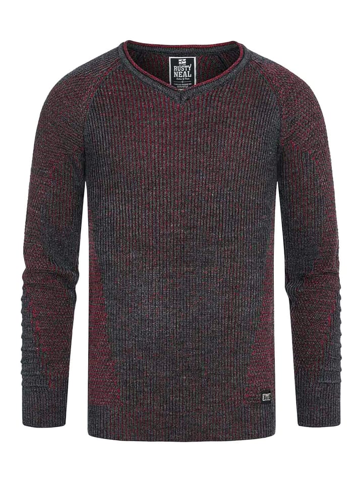 Grobstrick Slim Fit V-Neck-Pullover in Anthrazit