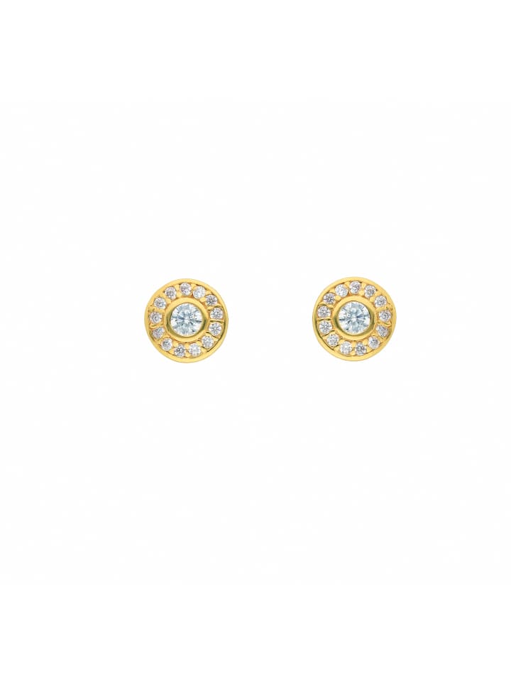 Damen 585 Gold Ohrringe / Ohrstecker mit Zirkonia Ø 7,1 mm in gold