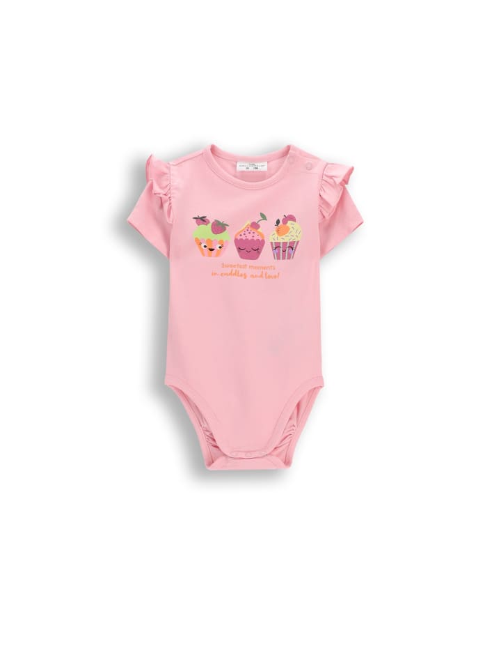 Body mit kurzen Ärmeln und Rüschen in gedämpftes Rosa