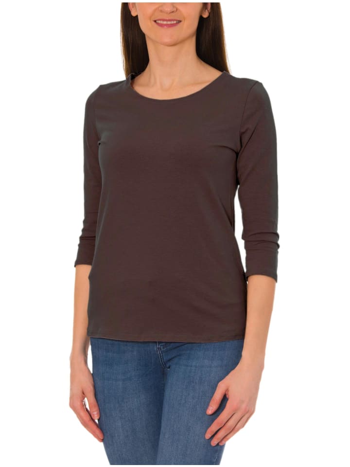 Alkato Damen Shirt 3/4 Arm mit Rundhals in braun Modell 1