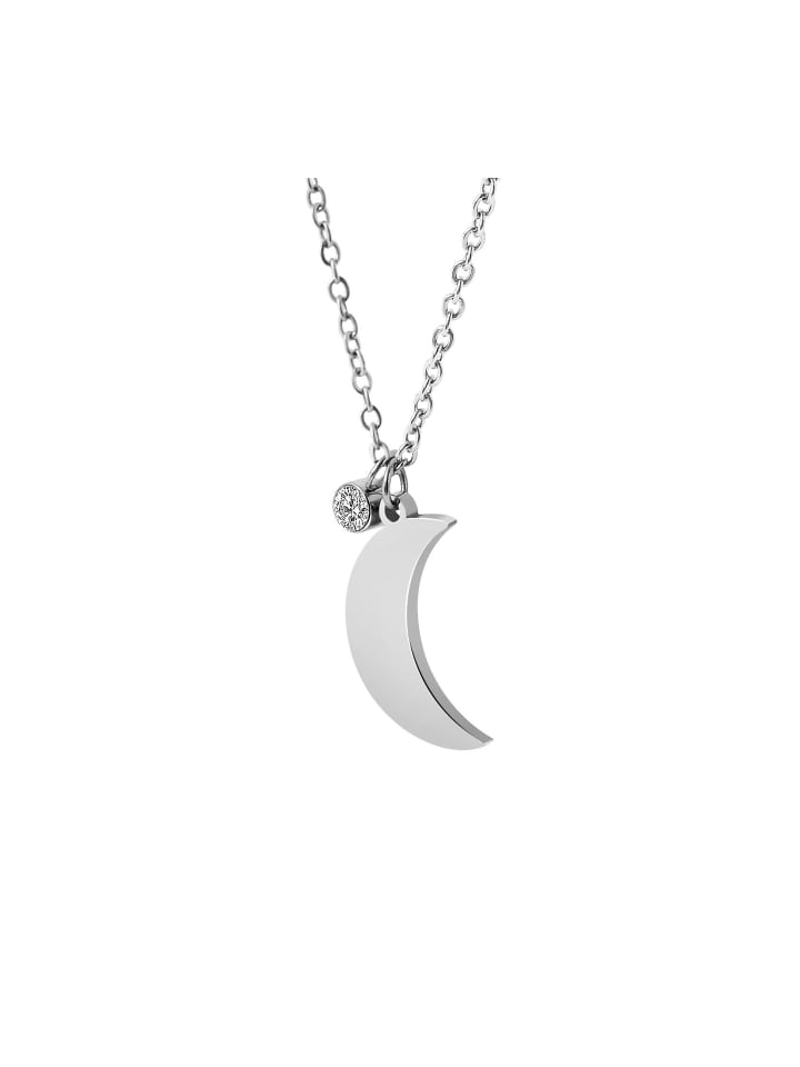 Damen Halskette mit Anhänger – Mond aus Edelstahl in silber