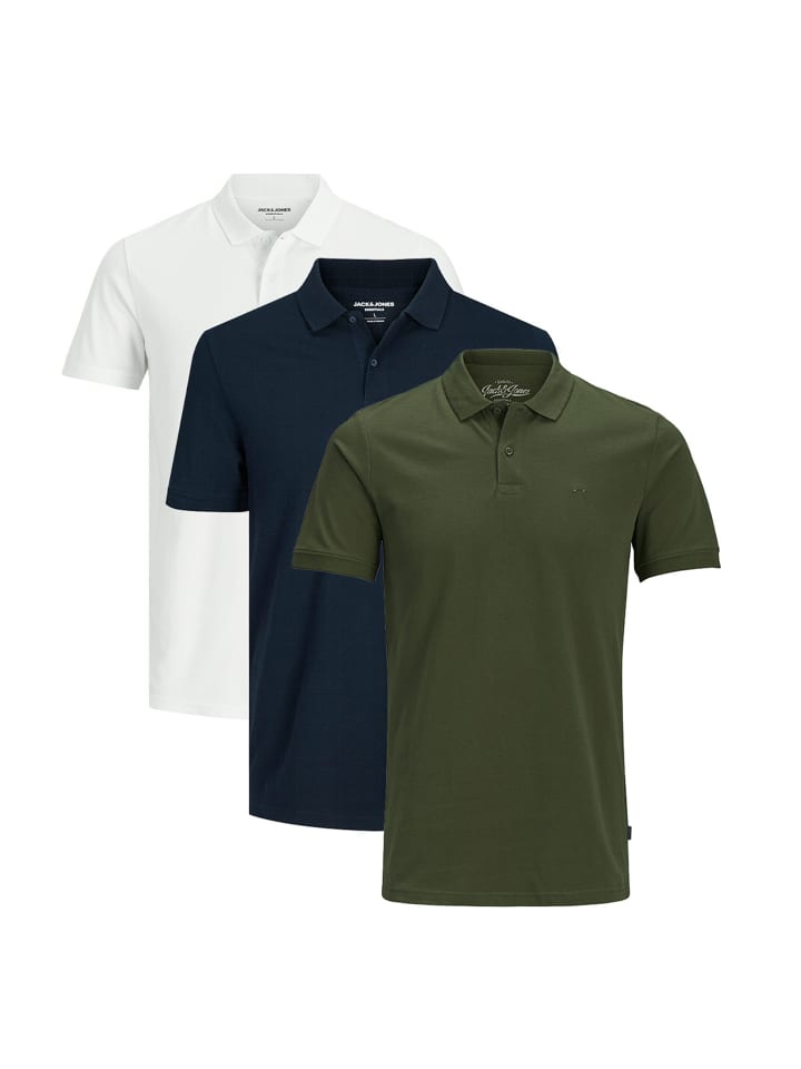 Poloshirt Basic in Weiß / blau / grün