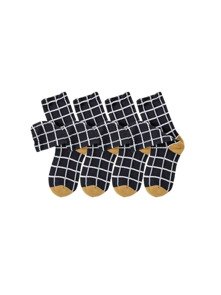 4er-Pack 3D-Relief Karomuster-Fashionsocken in Grau