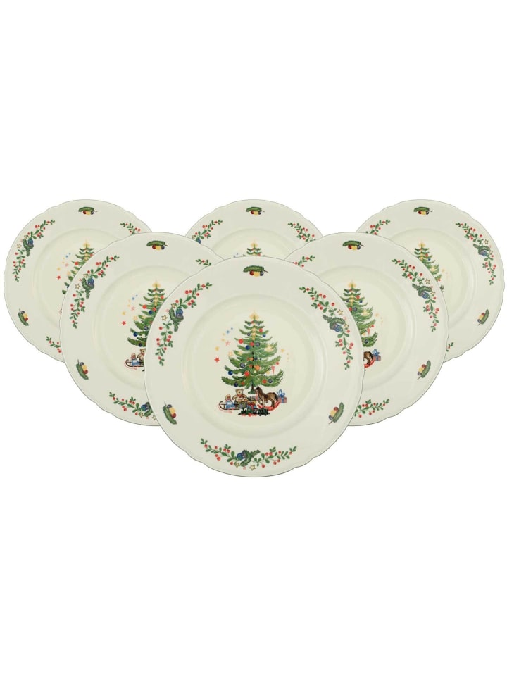 6er Set Speiseteller Marieluise Weihnachten in ø 27,3 cm in weiß-grün